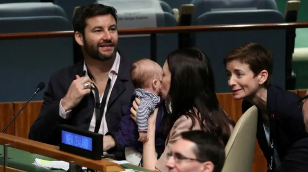  New Zealand Prime Minister Jacinda Ardern with partner Clarke Gayford and their child (file photo). Photograph:(Reuters) 